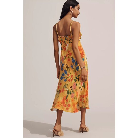 By Anthropologie Halter Slip Dress Yellow Floral S - Picture 4 of 5